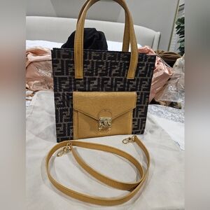 Fendi Brown and Tan Tote with Gold Hardware